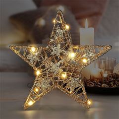 Solight vánoční hvězda glitter, zlatá, kovová, 14x LED, 2x AA