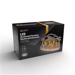 Solight vánoční dřevěný betlém podsvícený, 5x LED, přírodní dřevo, 25cm, 2x AA