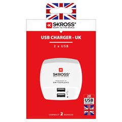 SKROSS USB nabíjecí adaptér UK, 2x USB-A, 12W, typ G