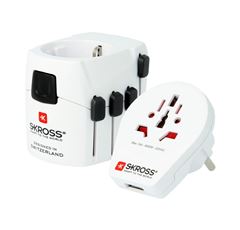 SKROSS cestovní adaptér PRO World & USB, 6,3A max., uzemněný, vč. univerzální USB nabíječky, pro celý svět