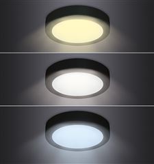 Solight LED mini panel CCT, přisazený, 18W, 1530lm, 3000K, 4000K, 6000K, kulatý, černá barva