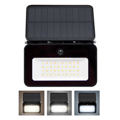 Solight LED solární reflektor se senzorem, 6W, 660lm, 3CCT, Li-Ion, černá