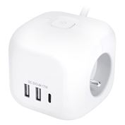 Solight 3-way + USB A+C extension lead - cube, cable 2m, 3 x 1mm2, white, on-off switch